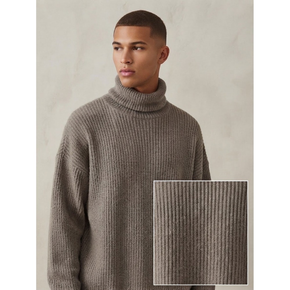 Fear of God Essentials Turtleneck Ribbed Knit Sweater Taupe Brown XS Supersoft